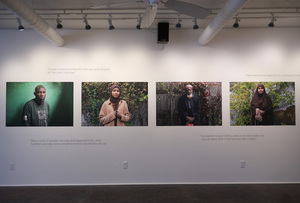 Along the walls of ArtRage, faces of Muslims in Syracuse fill the room. These photos were taken by Mahtab Hussain, and are part of a larger work that captures Muslim people across American cities.
